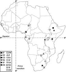 Map of world with prime meridian. Sampling Locations Of Sub Saharan African Populations Examined In This Download Scientific Diagram
