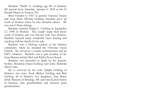 Burdette “Stubb” E. Golding, age 90, of Stratton, NE passed away Saturday,  January 6, 2018 at the El Dorado Manor in Trenton