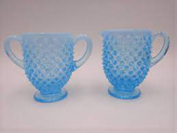 Vintage Fenton Blue Hobnail Creamer And