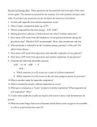 In mitochondria organelle does cellular respiration occur. Review For Energy Quiz