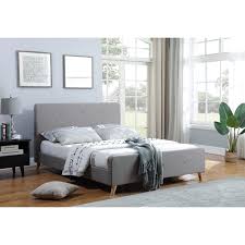 This platform bed features strong, flexible wood slats to provide support for your spring, memory foam, latex, or hybrid mattress. Lara Contemporary Upholstered Platform Bed Queen Grey Best Buy Canada