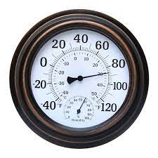Fancier designs are made of bronze, brass, wood, glass, and other materials. Mihe 8 Metal Decorative Indoor Outdoor Thermometer For Garden Pool Kitchen Patio Wall Hygrometer Thermometer Bronze Amazon In Garden Outdoors
