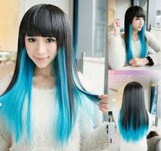 Black And Blue Wig Straight Long Young Synthetic Hair Wigs Black Blue Color Harajuku Anime Long Cosplay Wig With Bangs Om With Images Blue Wig Cosplay Cheap Cosplay Wigs Blue Hair Highlights