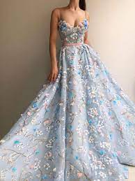 Spaghetti Strap 3d Flower Applique Sky Blue Prom Dresses Ball Gowns Ard1609 Floral Prom Dresses Princess Prom Dresses Ball Gowns Prom