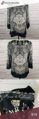 Rose Olive Blouse Tunic Black White Floral Sz S Tunic Blouse Blouse Clothes Design