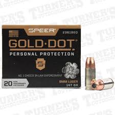 The gold dot's jacket has been formed around its alloyed lead core electrochemically, so the two are virtually as one. Speer Gold Dot 9mm 147 Grain Hollow Point 20 Rounds