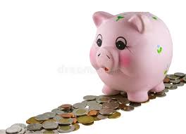 White Piggy Bank Surrounded with Pennies Stock Photo