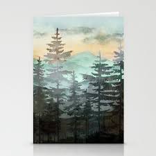 Pine Trees Greeting Card By Nadja Set Of 3 Folded Cards 5 Quot X 7 Quot In 2020 Pine Tree Art Tree Art Tree Canvas