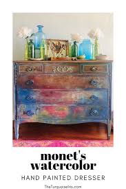 Dresser Project Monet S Watercolor Diy Watercolor Painting Colorful Furniture Funky Painted Furniture