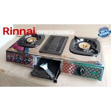 Terbuat dari bahan teflon dan berwarna hitam berkilau. Kompor Gas Rinnai 3 Tungku 524 A Api Lilin Stainless Steel With Grill Plate Pemanggang Bakar Shopee Indonesia