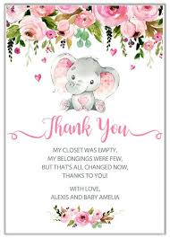 Elephant Girl Baby Shower Thank You Cards Baby Shower Invites For Girl Elephant Baby Shower Invitations Baby Shower Invitation Cards