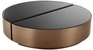 Black brunello solid wood coffee table. Casa Padrino Luxury Coffee Table Set Copper Black 2 Semicircular Stainless Steel Living Room Tables With Beveled Glass Tops Luxury Living Room Furniture