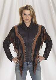 Womens Black With Brown Studded Fringe Leather Jacket Wlsj09 Fringe Leather Jacket Women Western Fashion