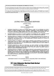 Ngan yin food industries sdn bhd. Leong Hup Holdings Berhad Announcements