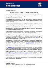 Businesses want the nsw government to release draft public health orders for when the state reopens at 70 per cent. Nsw Health On Twitter Public Health Alert Stay At Home Order Anyone Travelling To Nsw Who Has Been In Victoria After 4pm Today Thursday Must Follow The Stay At Home Measures That Will