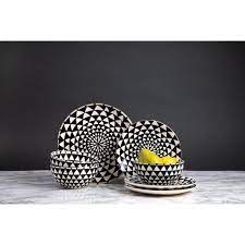 Thyme Table Dinnerware Black White Medallion Stoneware 12 Piece Set Walmart Com Black Dinnerware Dinnerware Stoneware