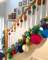 Stairway Christmas Decor Paper Honeycomb Ball Garland Hectic Eclectic Paper Christmas Decorations Colorful Christmas Decorations Diy Christmas Garland