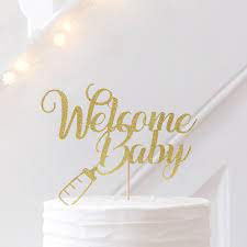 Baby Shower Cake Topper Welcome New Baby Baby Shower Cake Etsy Baby Shower Cakes Baby Shower Party Decorations Custom Birthday Cakes