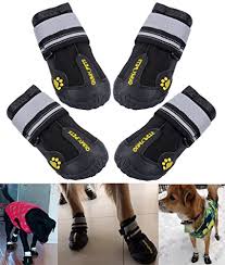 Qumy Dog Boots Waterproof Shoes For Large Dogs With Reflective Velcro Rugged Anti Slip Sole Black 4pcs Size 6 2 9x2 5 Inch