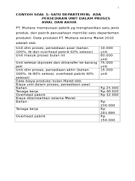 Jun 02, 2015 · contoh perhitungan unit ekuivalen (bahan midle semester) data biaya produksi biaya bb rp. Contoh Soal Penentuan Biaya Proses 2