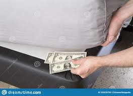 Economize O Dinheiro Debaixo Do Colchao Imagem De Stock Imagem De Contas Escondido 163476755