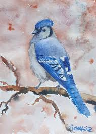 Acquarello Originale Ghiandaia Blu Regalo Natale Decorazione Natale Dipinto Uccello Pittura Della Frutta Ghiandaia Uccelli