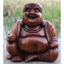 A perfect carving, ideal for indoors at any home or for a gift for a friend. Happy Laughing Lucky Sitting Wooden Buddha 30cm Ferailles