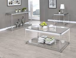 One (1) coffee table and two (2) end tables. Coaster Claude Chrome 3 Piece Glass Top Coffee Table Set Luchy Amor Furniture