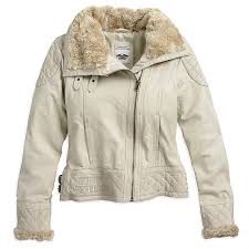 97187 14vw Harley Davidson Women S Trend Cream Leather Jacket Harley Leather Jackets Fur Collar Leather Jacket Cream Leather Jacket