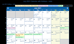 India is the second populated nation in the world. July 2021 Calendar With Holidays India
