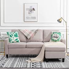 Place a coordinating ottoman against the it truly is possible to have a sectional or sleeper sofa, even if you live in a small apartment. L Shaped Couch With Modern Linen Fabric For Small Space Beige Convertible Sectional Sofa Couch Sofas Couches Living Room Furniture