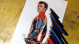 Colored pencil drawing of the amazing tom holland. Spider Man Tom Holland Cadu Spiderman