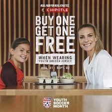 Get free bogo coupons, ayeee. Chipotle To Offer Bogo For Customers Sporting Youth Soccer Jerseys To Kick Off Youth Soccer Month Aug 29 2019