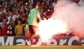 Galatasaray fans throw flares onto the pitch during. Mick Dennis On Galatasaray Fans Behaviour At Arsenal Football Sport Express Co Uk