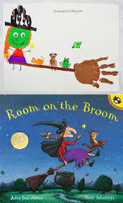 And below is a sequencing activity for the story room on the broom. Fun Room On The Broom Craft Idea Handprint Broomstick And Witch Halloween Preschool Halloween Kindergarten Room On The Broom