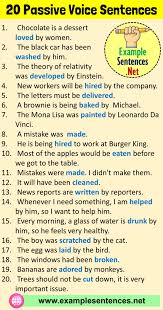 If we have to mention it, we usually introduce it by the conjunction 'by'. 20 Passive Voice Sentences Passive Voice Exercises Example Sentences