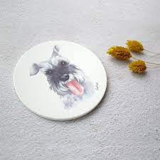 水彩風格寵物肖像杯墊 雪納瑞 灰 cher for pets pinkoi decorative plates presents decor