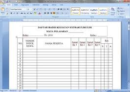 Selain itu absensi juga menjadi aturan mutlak bagi seorang siswa untuk mematuhi ketetapan yang diberlakukan pihak sekolah supaya mereka berlaku disiplin. Dokumen Contoh Daftar Hadir Kegiatan Ekstrakurikuler Terbaru Tahun 2016 2017 Format Microsoft Word Doc Ekstrakurikuler Microsoft Lingkaran Cahaya