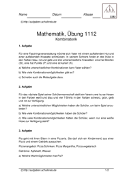 Mathe übungen klasse 3 online. Kombinatorik Kostenlos Uben Klasse 2 3 4