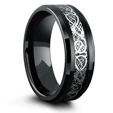 Silver Tungsten Wedding Ring With Celtic Inlay Design In 2020 Titanium Wedding Rings Celtic Wedding Rings Black Tungsten Wedding Band