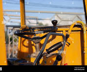 The steering wheel is at the bulldozer. Bulldozer in the ...