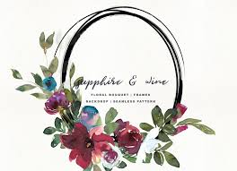 150 watercolor florals, branches, laurels, wreaths and flowers + bonus free watercolor patterns and pattern brushes for adobe illustrator! Sapphire Burgundy Watercolor Floral Frames Bouquets By Patishop Art Thehungryjpeg Com