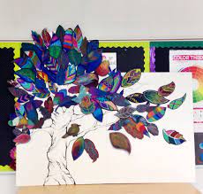 Collaborative Fall Art From Art Club This Week Each Student Made A Leaf Collaborative Art Projects Class Art Projects School Art Projects