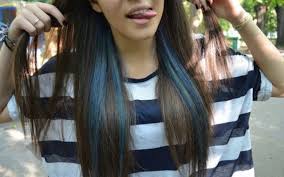 Blue Streaks Under Brown Hair Blue Tips Hair Hair Color Streaks Blue Hair