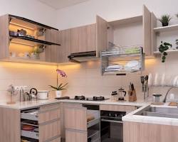 Gambar Kitchen set minimalis rustic dengan aksen kayu dan batu alam
