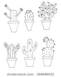 Black And White Cactus Wallpaper Hand Drawn Illustration Of Whimsical Cartoon Style Cactus Plants Sketch Drawing Ilustracoes Black White