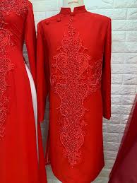 Ao dai vietnamese wedding dress. Traditional Vietnamese Wedding Ao Dai In Red With Beaded Lace Optional Head Piece Couple Or Single