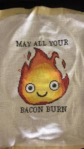 A fun, bright dreamcatcher cross stitch pattern depicting feathers, beads, and keys. Fo Calcifer From Howl S Moving Castle Crossstitch