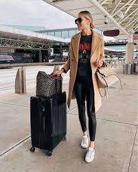 Airport Style Travel Outfit Winter Outfit Faux Leather Leggings Golden Goose Sneakers Calpak Fashion Jackson Fashion Travel Outfit Leather Leggings Outfit