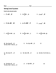 Convert the answers to their reciprocals to find the solution to the simultaneous equations. Worksheet Solving Literal Equations By No Frills Math Practice Tpt